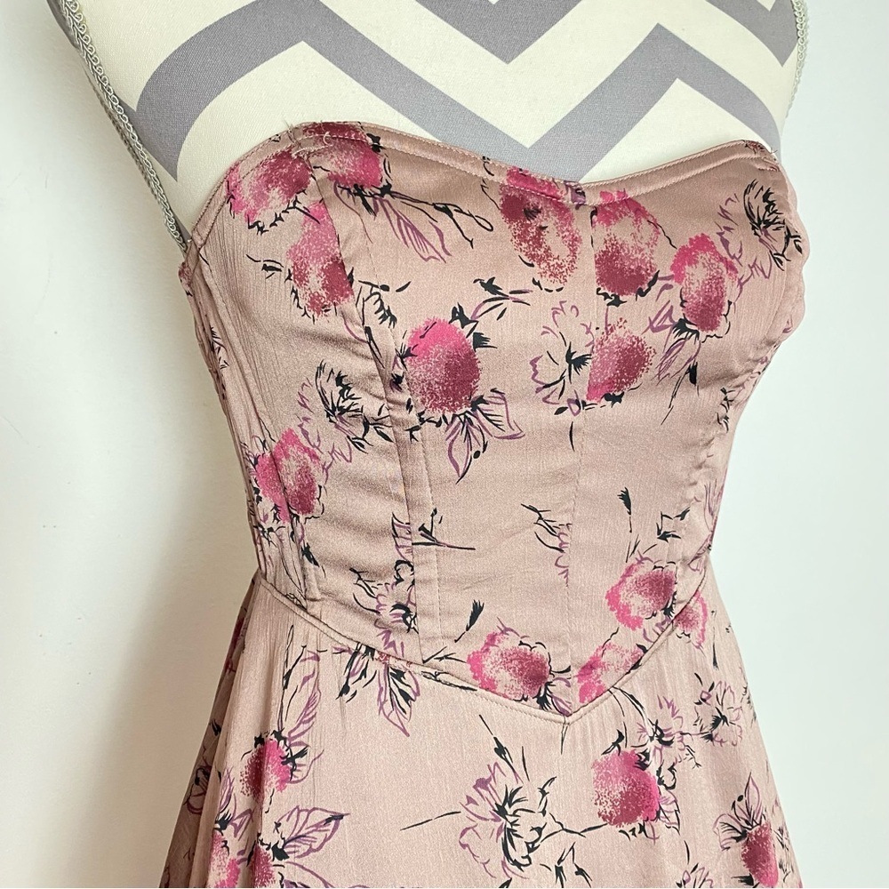 Free People Vintage Dress Womens Size 0 XS Y2K Corset Top Ruffle Hem Satin Tan - Picture 4 of 13